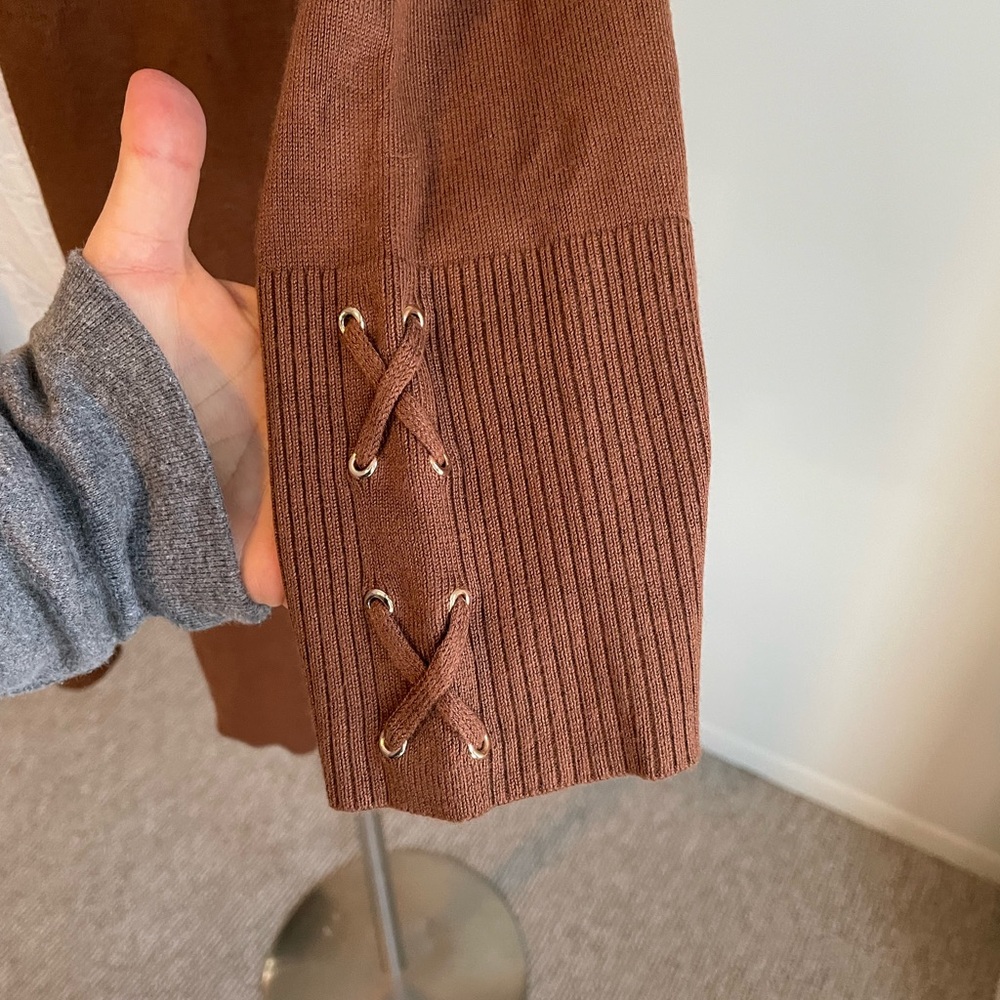 JM Collection Chocolate Brown Knit Cardigan - Picture 2 of 6